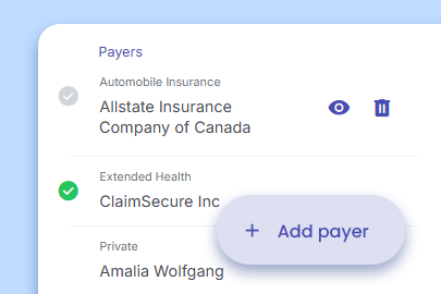 Screenshot showing the list of case payers in CaseRM with an option to add a new payer