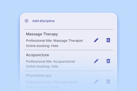 Screenshot of team settings showing list of disciplines in CaseRM